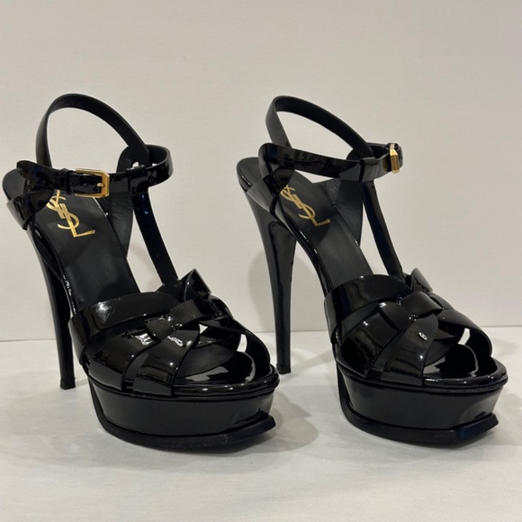 YVES SAINT LAURENT RIVE GAUCHE TRIBUTE PLATFORM SANDALS IN BLACK PATENT LEATHER - Picture 6 of 6
